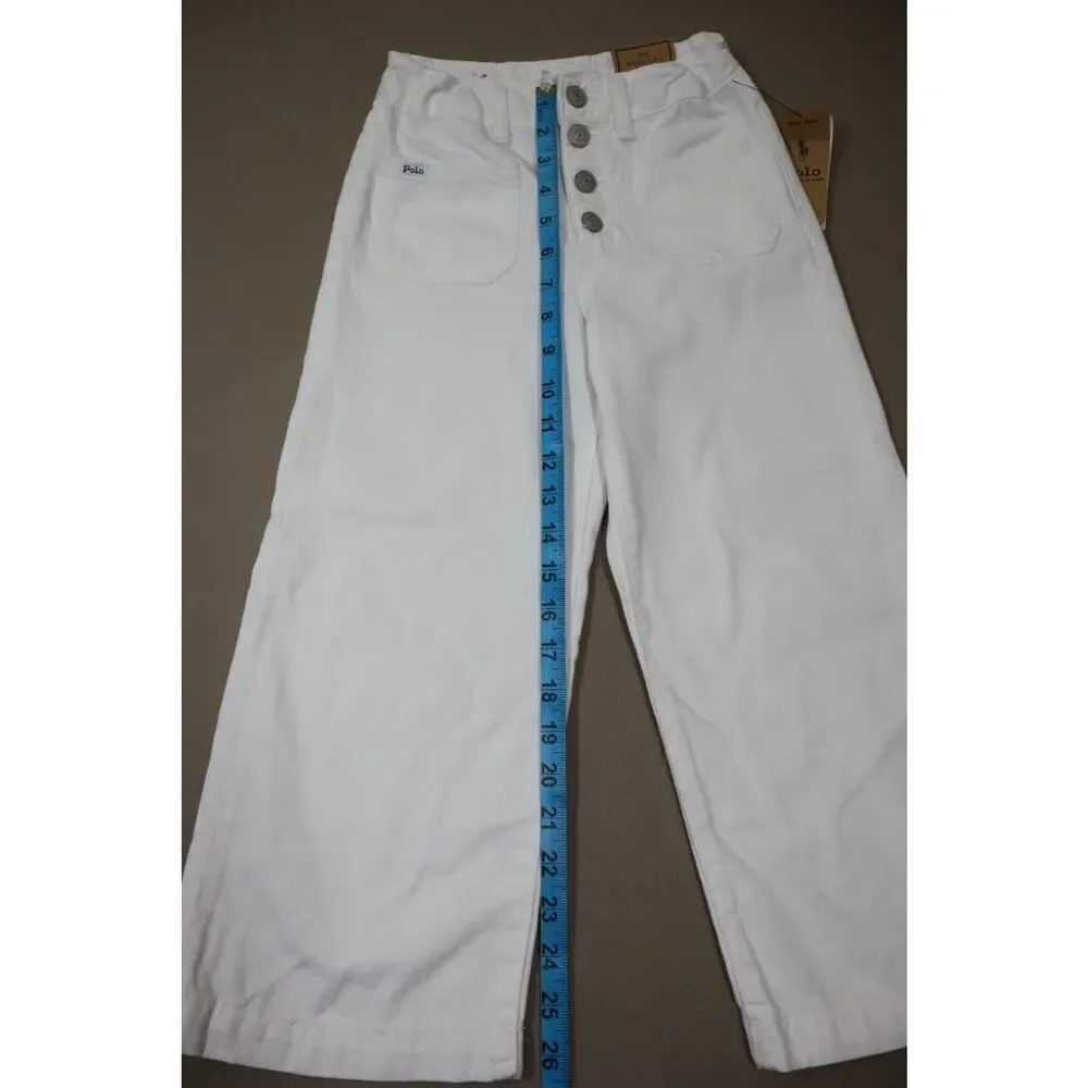 Polo Ralph Lauren Girls Cropped Wide Leg White‎ Denim Jeans Size 7